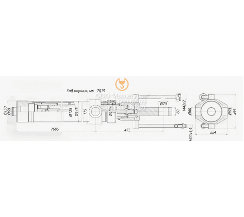 Гидроцилиндр выдвижения секции стрелы ЦГ-125.100х7015.41 / КС-55713-1К-2.63.900